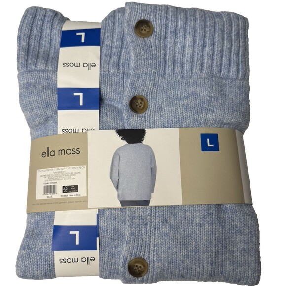 Ella Moss Womens Size Large Blue Relaxed Boyfriend Button Front Cardigan Lrg. L - Picture 9 of 10